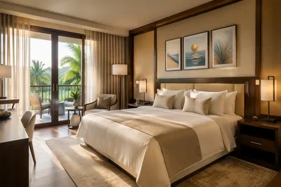 Luxury Hotel Bedroom with Morning Sunlight