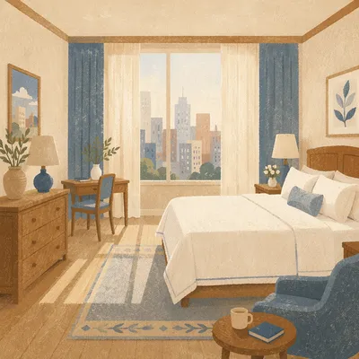 Serene Hotel Room with City View