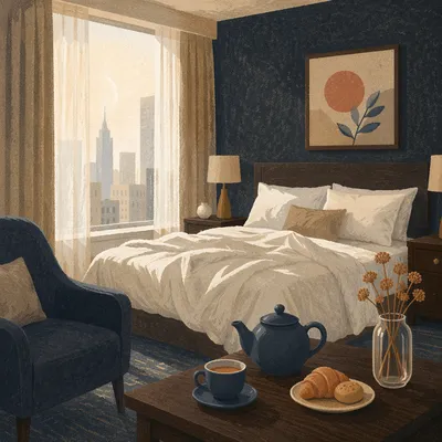 Cozy Hotel Room with City View
