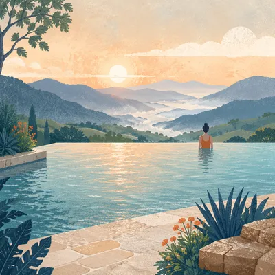 Serene Infinity Pool Above Misty Valley