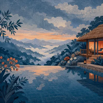 Infinity Pool Over Misty Mountain Valley