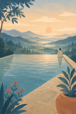 Infinity Pool Sunrise Over Misty Valley