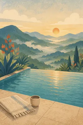 Serene Infinity Pool Above Misty Valley