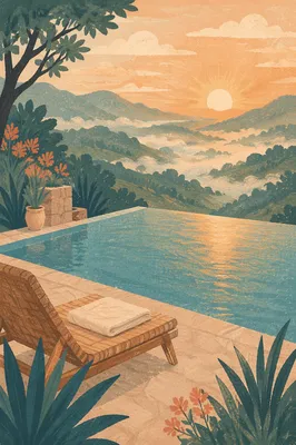 Serene Infinity Pool Above Misty Valley