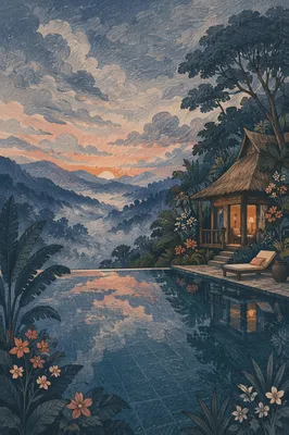 Infinity Pool Over Misty Valley Dawn