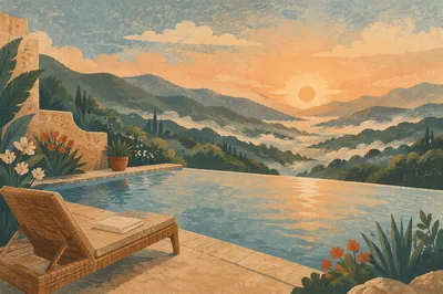 Serene Infinity Pool Above Misty Valley