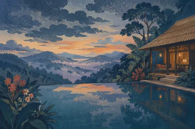 Infinity Pool Dawn Over Misty Valley