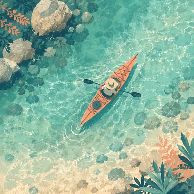 Overhead Kayak on Crystal Clear Water