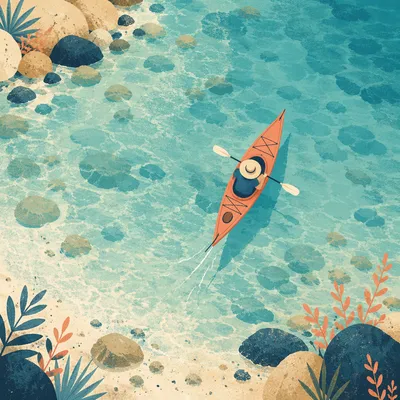 Overhead Kayak on Crystal Clear Water