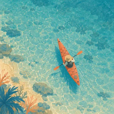 Overhead Kayak on Crystal Clear Water