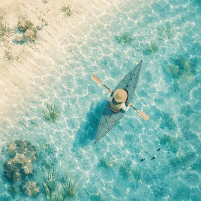 Overhead Kayak on Crystal Clear Water