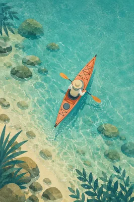 Overhead Kayak on Crystal Clear Water