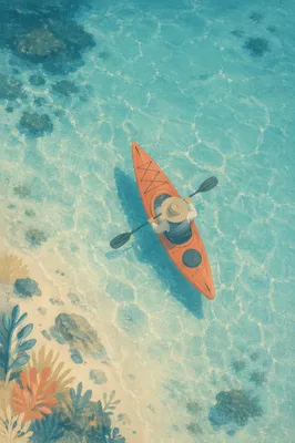 Overhead Kayak on Crystal Clear Water