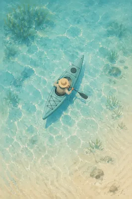 Overhead Kayak on Crystal Clear Water