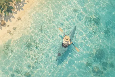 Overhead Kayak on Crystal Clear Water