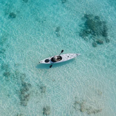 Overhead Kayak on Crystal Clear Water