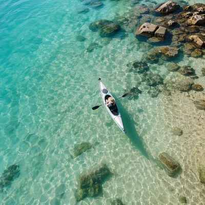 Overhead Kayak on Crystal Clear Water