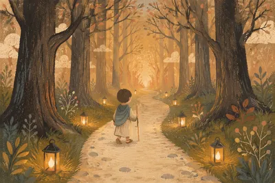 Lantern Lit Forest Path at Evening