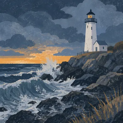 Solitary Lighthouse on Dramatic Rocky Coast