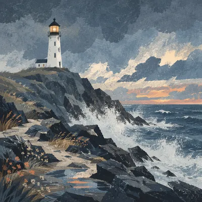 Solitary Lighthouse Above a Stormy Coast