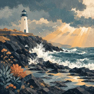 Solitary Lighthouse Above Dramatic Ocean Coast