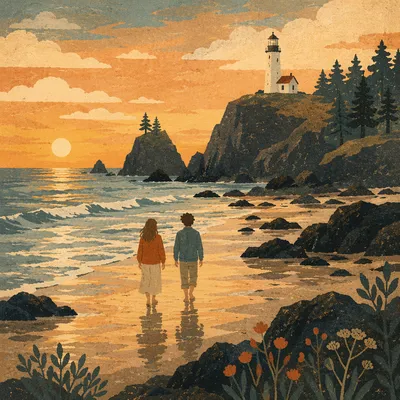 Golden Hour Lighthouse on Rocky Coast