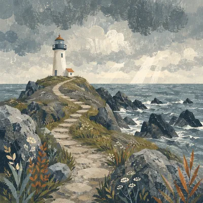 Moody Lighthouse on Rocky Ocean Coast