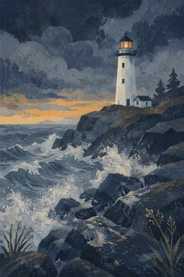 Solitary Lighthouse on Dramatic Rocky Coast