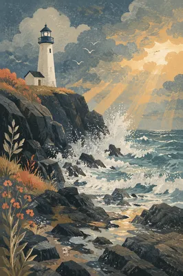 Solitary Lighthouse Above Dramatic Ocean Cliffs