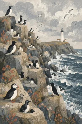 Distant Lighthouse Above Rocky Ocean Cliffs