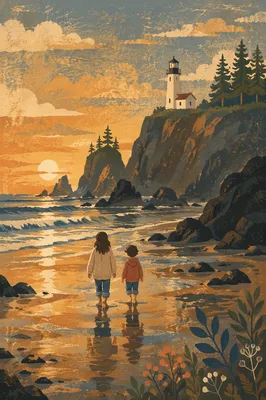 Golden Hour Lighthouse on Rocky Coast