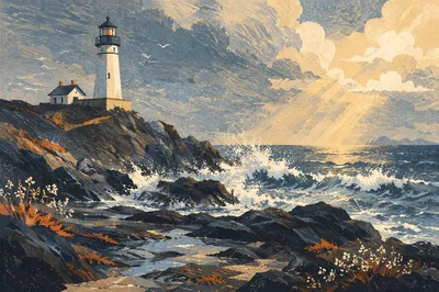 Solitary Lighthouse on Dramatic Rocky Coast