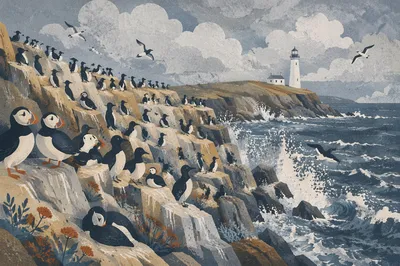 Distant Lighthouse Above Rugged Ocean Cliffs