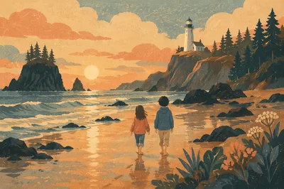 Golden Hour Lighthouse on Rocky Coast