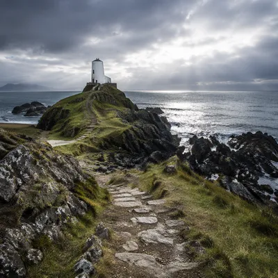 Remote Lighthouse on Rocky Ocean Coast