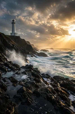 Solitary Lighthouse Above Dramatic Ocean Cliffs