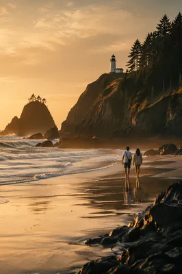 Golden Hour Lighthouse on Rocky Coast