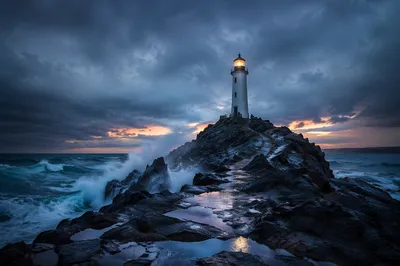 Solitary Lighthouse Above Dramatic Ocean Coast