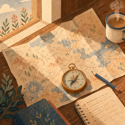 Map and Compass Travel Planning Scene