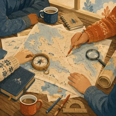 Vintage Map and Compass Travel Planning
