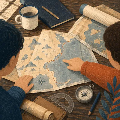 Map and Compass Travel Planning Scene