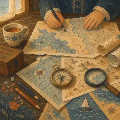 Vintage Map and Compass Travel Planning
