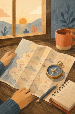 Map and Compass Travel Planning Scene