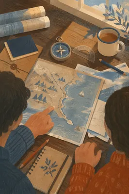 Travel Planning Map and Compass Flat Lay