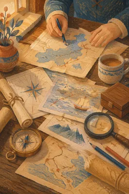 Vintage Compass and Maps Travel Planning