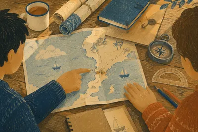 Map and Compass Travel Planning Scene