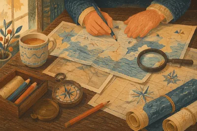 Vintage Compass and Maps Trip Planning