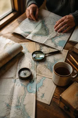 Vintage Compass and Maps Travel Planning