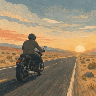Motorcycle Freedom on Desert Sunrise Road