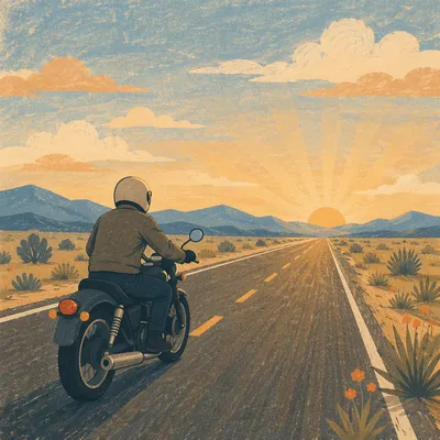 Motorcycle Freedom on Desert Highway Sunrise